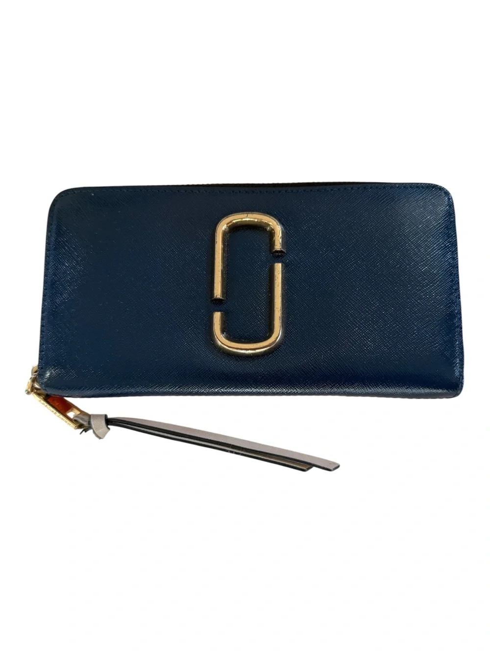 Marc Jacobs- Navy Blue & Orange Zip-Around Wallet with Gold Accent